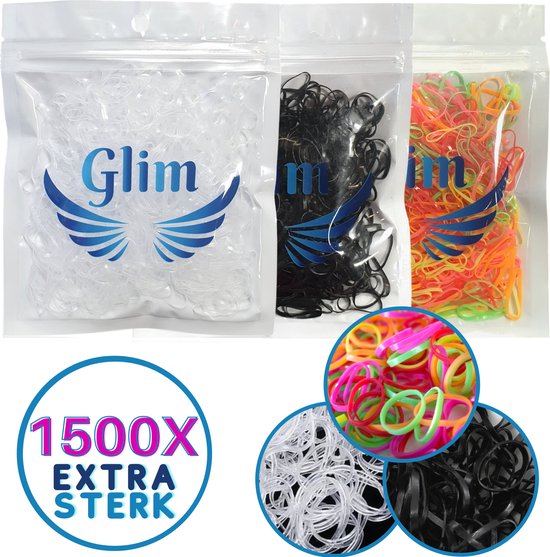 1500x mini elastiekjes - zwart + transparant + gekleurd
