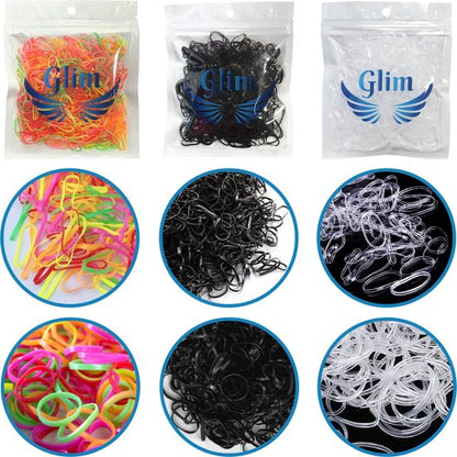 1500x mini elastiekjes - zwart + transparant + gekleurd
