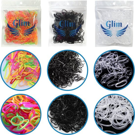 1500x mini elastiekjes - zwart + transparant + gekleurd